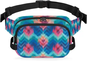 Blue Pink Boho Pattern Fanny Packs for Women Men Fashion Waist Packs Belt Bag Water-resistant Crossbody Bag Waist Pouch Waist Pack Hip Bum Bag for Hiking Casual Travel Cycling