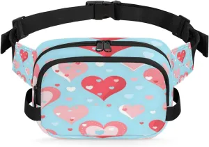 Blue Pink Heart Fanny Pack Crossbody Bags for Women Men Waist Packs Hip Bum Bag Cross Body Fanny Pack with Adjustable Strap for Running Hiking Travel