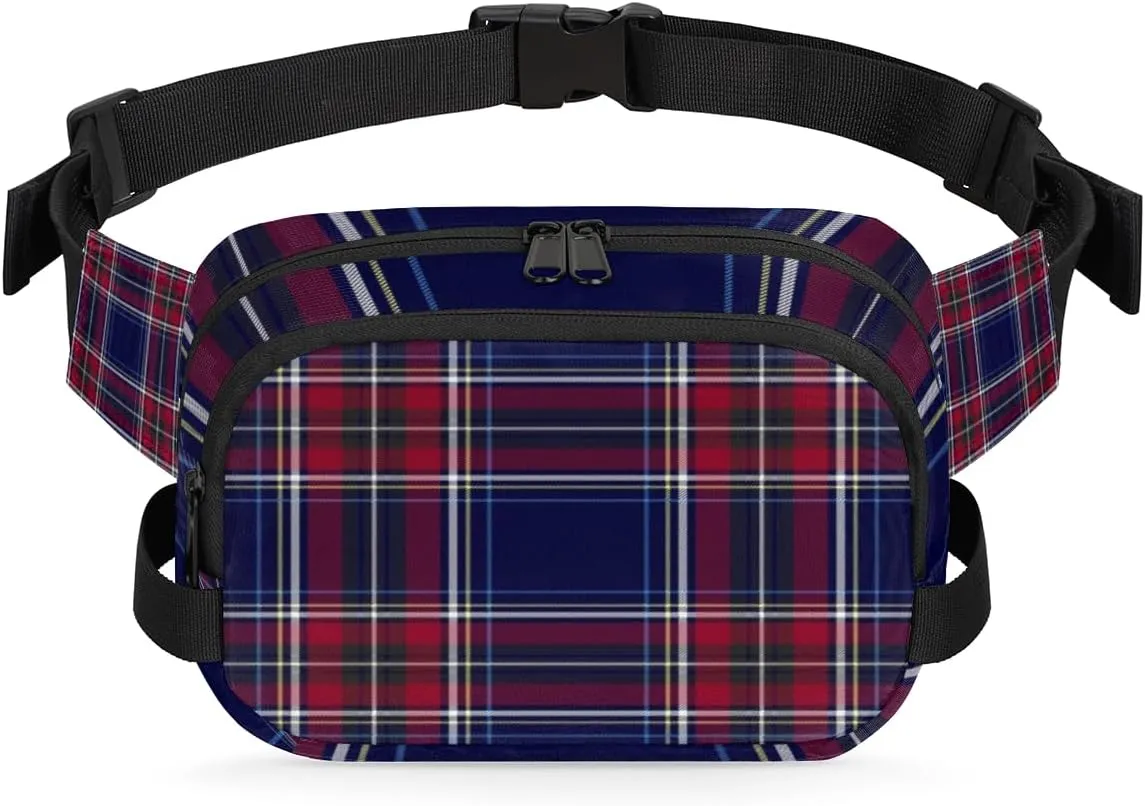 Blue Red Plaid Fanny Packs for Women Men Fashion Waist Packs Belt Bag Water-resistant Crossbody Bag Waist Pouch Waist Pack Hip Bum Bag for Hiking Casual Travel Cycling
