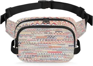 Bohemian Geometric Patchwork Fanny Packs for Women Men Fashion Waist Packs Belt Bag Water-resistant Crossbody Bag Waist Pouch Waist Pack Hip Bum Bag for Hiking Casual Travel Cycling