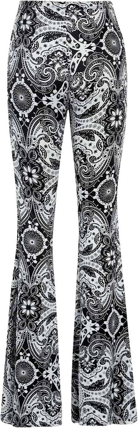 Boho Print Flare Pants for Women High Waist Stretch Comfy Bell Bottom Trousers 70s Hippie Pants Floral Yoga Leggings