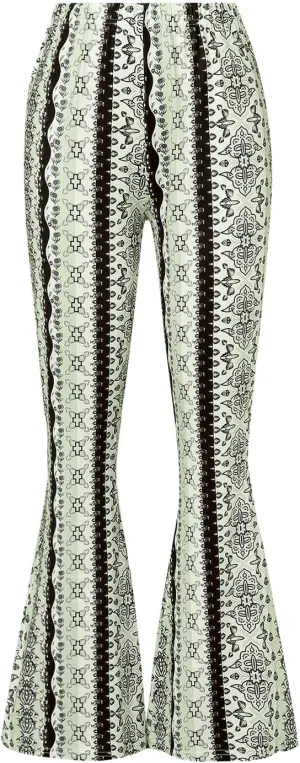 Boho Print Flare Pants for Women High Waist Stretch Comfy Bell Bottom Trousers 70s Hippie Pants Floral Yoga Leggings