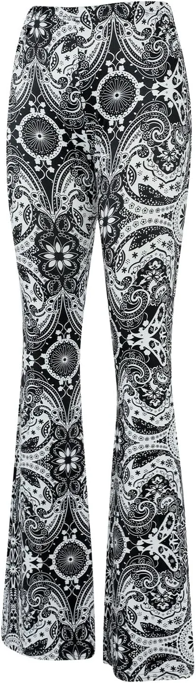 Boho Print Flare Pants for Women High Waist Stretch Comfy Bell Bottom Trousers 70s Hippie Pants Floral Yoga Leggings