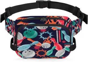 Bowling Fanny Packs for Women Men Fashion Waist Packs Belt Bag Water-resistant Crossbody Bag Bowling Waist Pouch Waist Pack Hip Bum Bag for Hiking Casual Travel Cycling