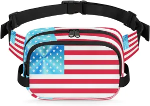 Bright American Flag Fanny Packs for Women Men Fashion Waist Packs Belt Bag Water-resistant Crossbody Bag USA Waist Pouch Waist Pack Hip Bum Bag for Hiking Casual Travel Cycling