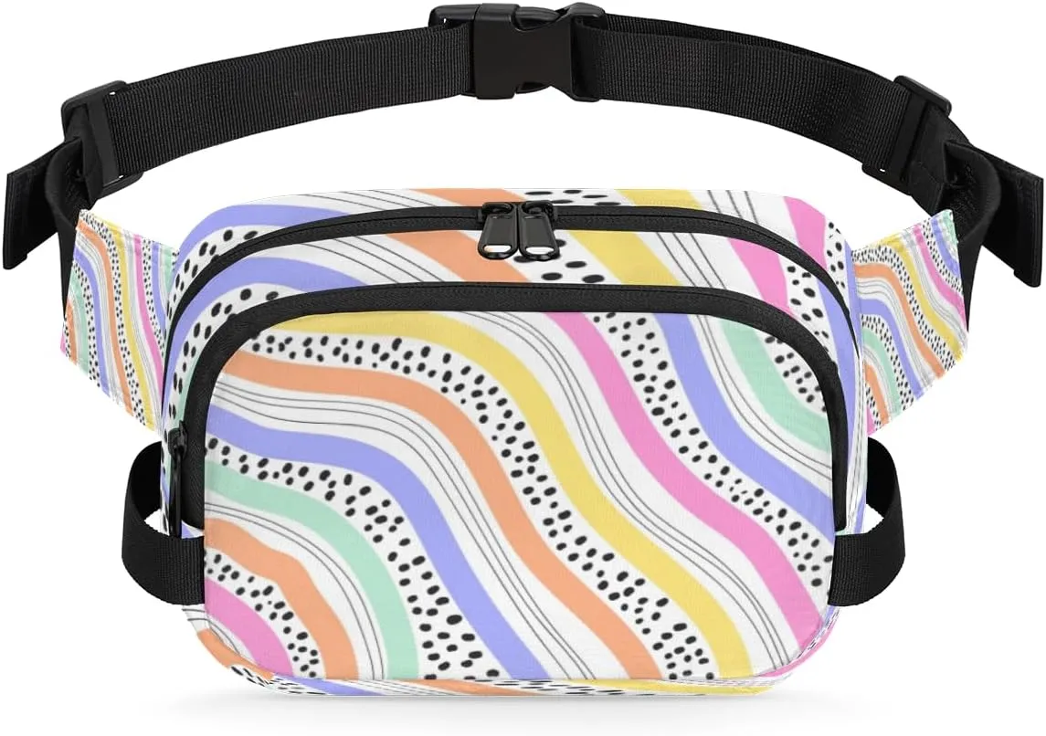 Bright Wave Dots Fanny Pack Crossbody Bags for Women Men Waist Packs Hip Bum Bag Cross Body Fanny Pack with Adjustable Strap for Running Hiking Travel