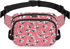 Bulldog Cute Fanny Packs for Women Men Fashion Waist Packs Belt Bag Water-resistant Crossbody Bag Pink Waist Pouch Waist Pack Hip Bum Bag for Hiking Casual Travel Cycling