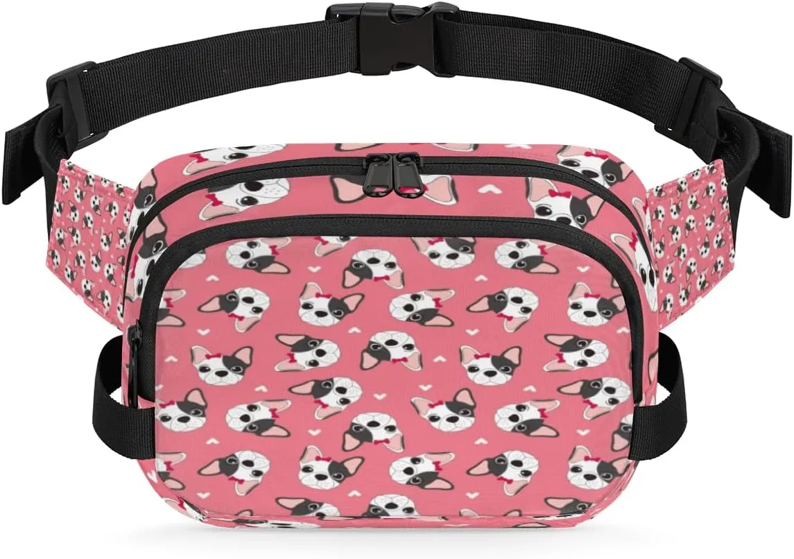 Bulldog Cute Fanny Packs for Women Men Fashion Waist Packs Belt Bag Water-resistant Crossbody Bag Pink Waist Pouch Waist Pack Hip Bum Bag for Hiking Casual Travel Cycling