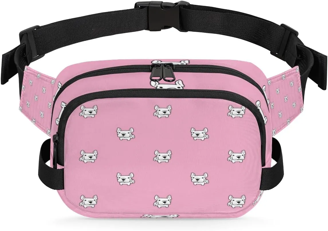 Bulldog Hot Pink Fanny Pack Crossbody Bags for Women Men Waist Packs Hip Bum Bag Cross Body Fanny Pack with Adjustable Strap for Running Hiking Travel