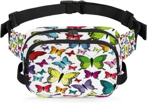 Butterfly Colorful Fanny Packs for Women Men Fashion Waist Packs Belt Bag Water-resistant Crossbody Bag Butterfly Waist Pouch Waist Pack Hip Bum Bag for Hiking Casual Travel Cycling