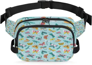 Butterfly Fanny Packs for Women Men Fashion Waist Packs Belt Bag Water-resistant Crossbody Bag Pastel Blue Waist Pouch Waist Pack Hip Bum Bag for Hiking Casual Travel Cycling