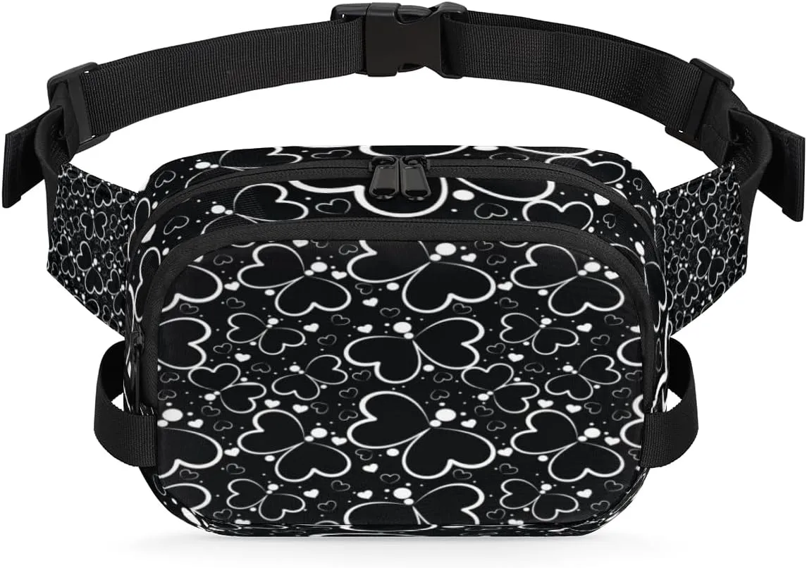 Butterfly Love Heart Fanny Packs for Women Men Fashion Waist Packs Belt Bag Water-resistant Crossbody Bag Waist Pouch Waist Pack Hip Bum Bag for Hiking Casual Travel Cycling