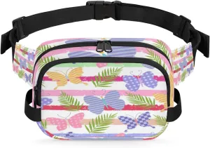Butterfly Stripe Fanny Packs for Women Men Fashion Waist Packs Belt Bag Water-resistant Crossbody Bag Colorful Butterfly Waist Pouch Waist Pack Hip Bum Bag for Hiking Casual Travel Cycling