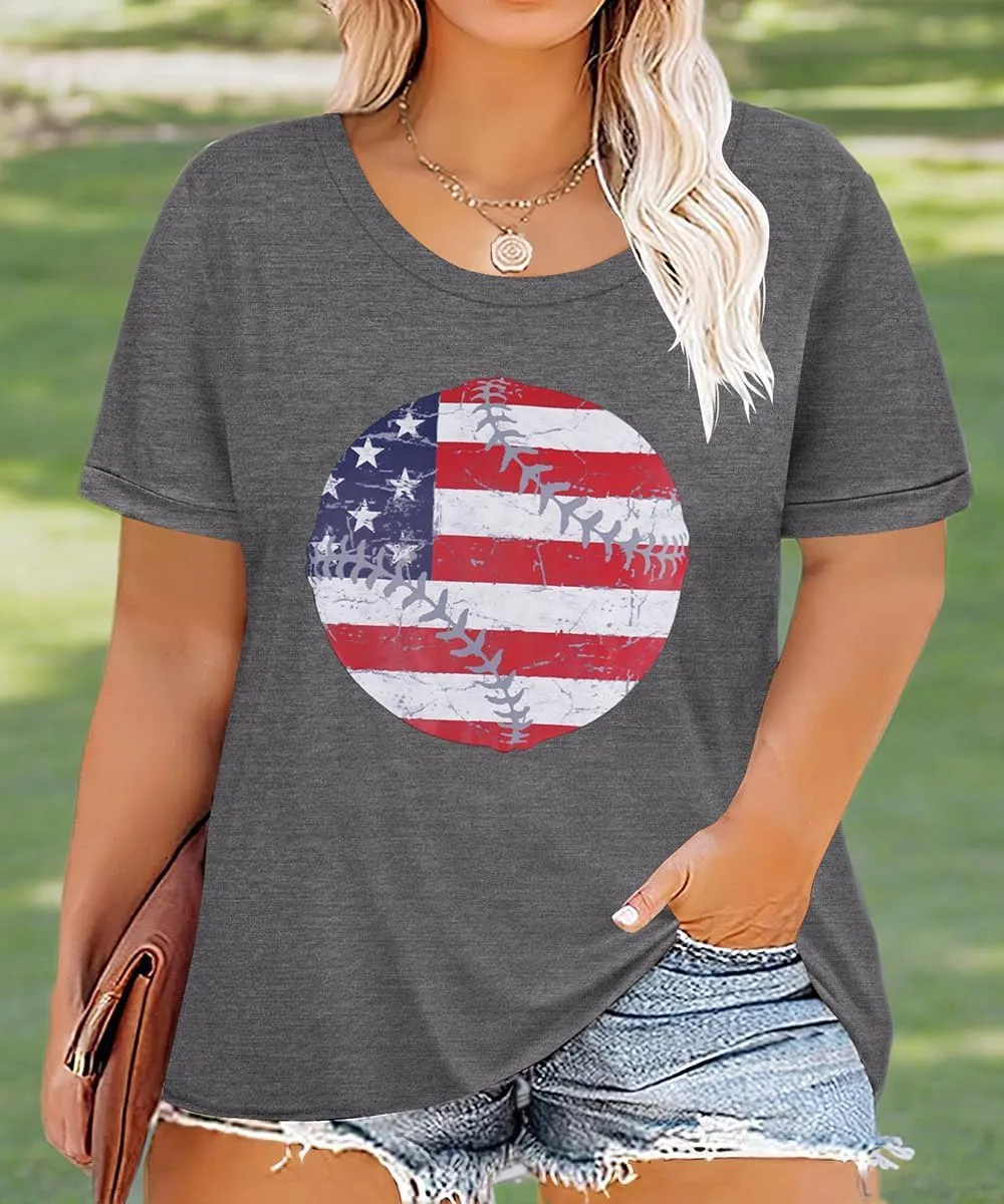 CARCOS Plus Size Tops for Women Short Sleeve Shirt Summer Star/Leopard/Tie Dye/Flower Crewneck Pullover Tunic XL-5XL