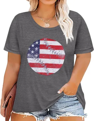 CARCOS Plus Size Tops for Women Short Sleeve Shirt Summer Star/Leopard/Tie Dye/Flower Crewneck Pullover Tunic XL-5XL