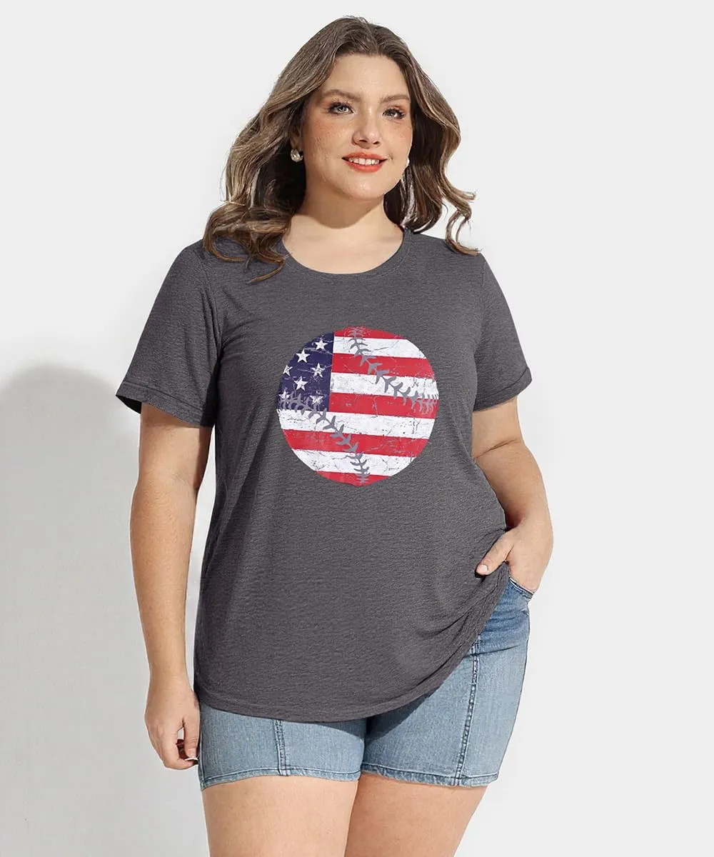 CARCOS Plus Size Tops for Women Short Sleeve Shirt Summer Star/Leopard/Tie Dye/Flower Crewneck Pullover Tunic XL-5XL