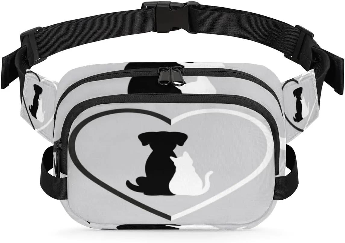 Cat Dog Heart Fanny Packs for Women Men Fashion Waist Packs Belt Bag Water-resistant Crossbody Bag Waist Pouch Waist Pack Hip Bum Bag for Hiking Casual Travel Cycling