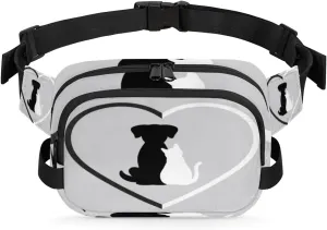 Cat Dog Heart Fanny Packs for Women Men Fashion Waist Packs Belt Bag Water-resistant Crossbody Bag Waist Pouch Waist Pack Hip Bum Bag for Hiking Casual Travel Cycling