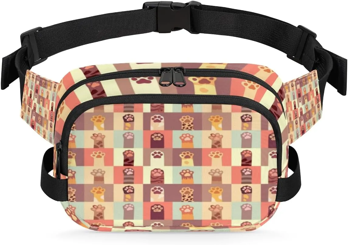 Cat Pawprints Funny Fanny Packs for Women Men Fashion Waist Packs Belt Bag Water-resistant Crossbody Bag Waist Pouch Waist Pack Hip Bum Bag for Hiking Casual Travel Cycling