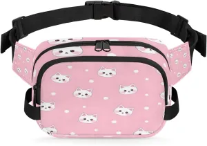 Cat Pink White Fanny Pack Crossbody Bags for Women Men Waist Packs Hip Bum Bag Cross Body Fanny Pack with Adjustable Strap for Running Hiking Travel