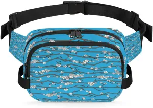 Cherry Blossoms Fanny Pack Crossbody Bags for Women Men Waist Packs Blue Abstract Hip Bum Bag Cross Body Fanny Pack with Adjustable Strap for Running Hiking Travel