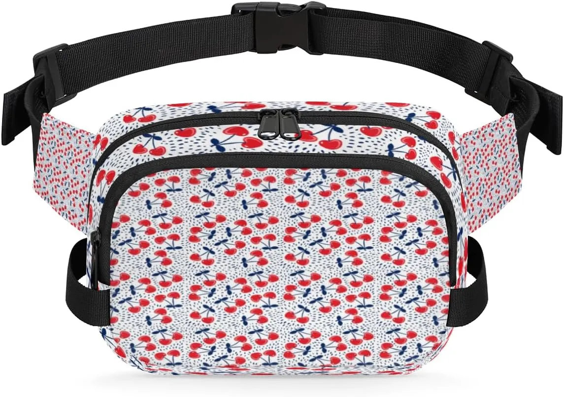 Cherry Blue Red Fanny Pack Crossbody Bags for Women Men Waist Packs Hip Bum Bag Cross Body Fanny Pack with Adjustable Strap for Running Hiking Travel