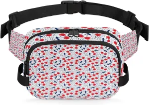 Cherry Blue Red Fanny Pack Crossbody Bags for Women Men Waist Packs Hip Bum Bag Cross Body Fanny Pack with Adjustable Strap for Running Hiking Travel
