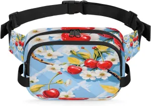 Cherry Bright Fanny Packs for Women Men Fashion Waist Packs Belt Bag Water-resistant Crossbody Bag Blue Red Waist Pouch Waist Pack Hip Bum Bag for Hiking Casual Travel Cycling