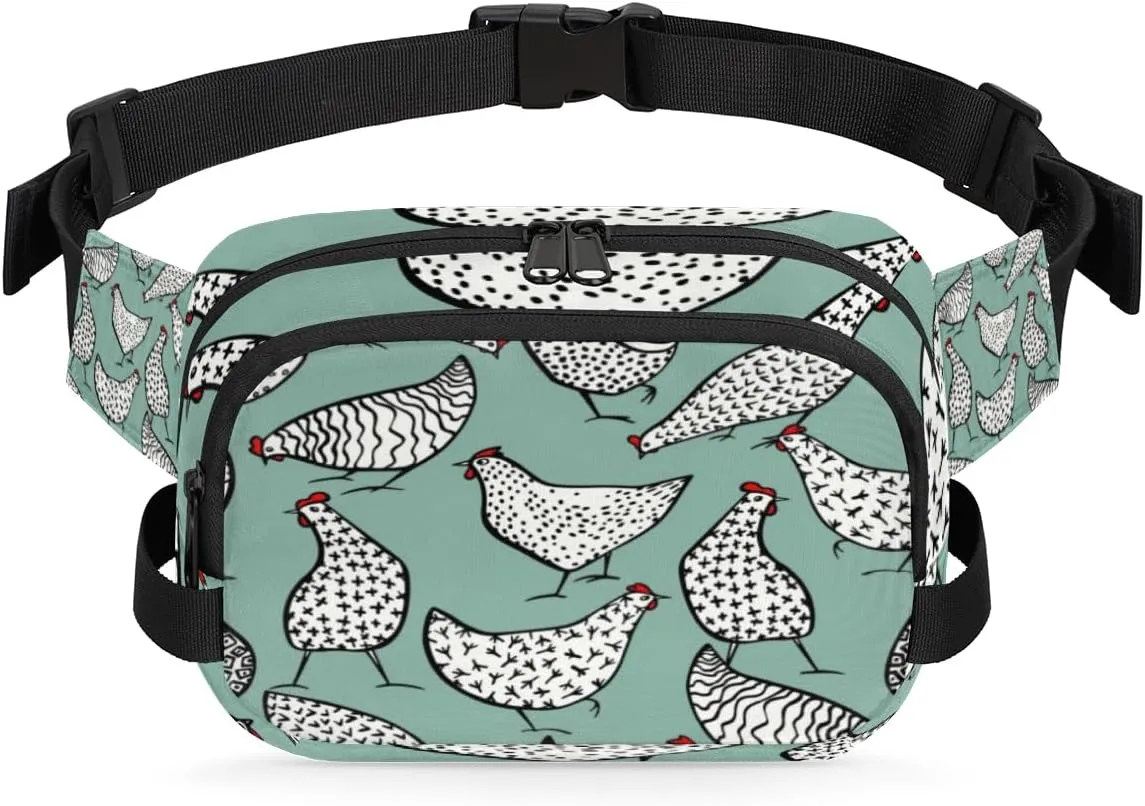 Chicken Cute Fanny Pack Crossbody Bags for Women Men Waist Packs Turquoise Hip Bum Bag Cross Body Fanny Pack with Adjustable Strap for Running Hiking Travel