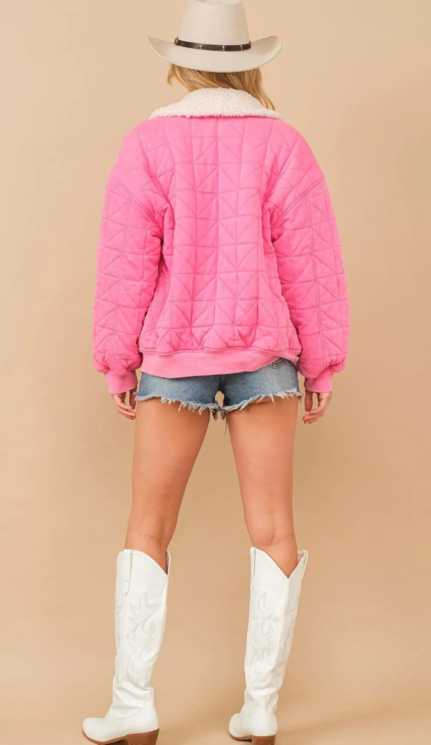 chouyatou Women's Winter Fur Collar Lightweight Quilted Jacket Bomber Zip Oversized Down Puffer Jacket