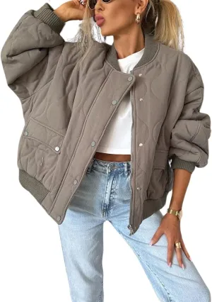 chouyatou Women's Winter Oversized Quilted Bomber Jacket Boyfriend Padded Puffer Jacket Down Coat