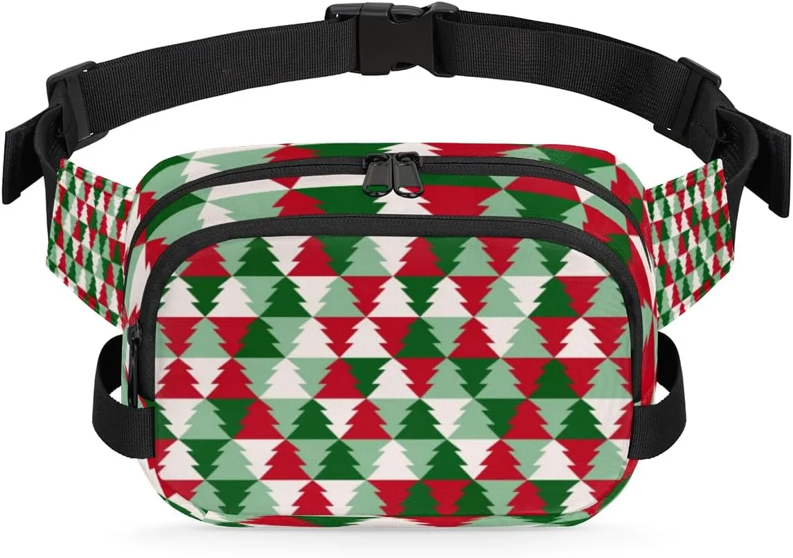 Christmas Tree Fanny Pack Crossbody Bags for Women Men Waist Packs Red Green Hip Bum Bag Cross Body Fanny Pack with Adjustable Strap for Running Hiking Travel