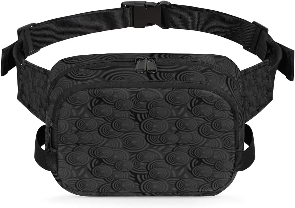 Circle Concentric Fanny Packs for Women Men Fashion Waist Packs Belt Bag Water-resistant Crossbody Bag Black Waist Pouch Waist Pack Hip Bum Bag for Hiking Casual Travel Cycling