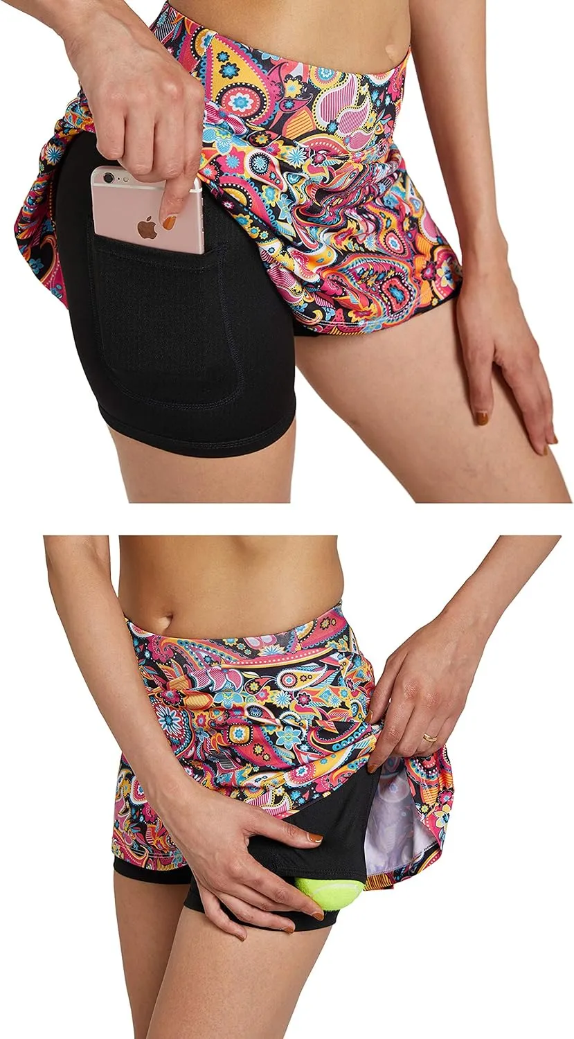 Cityoung Women's Athletic Pleated Golf Skirt with Shorts Pockets Running Tennis Workout Skorts