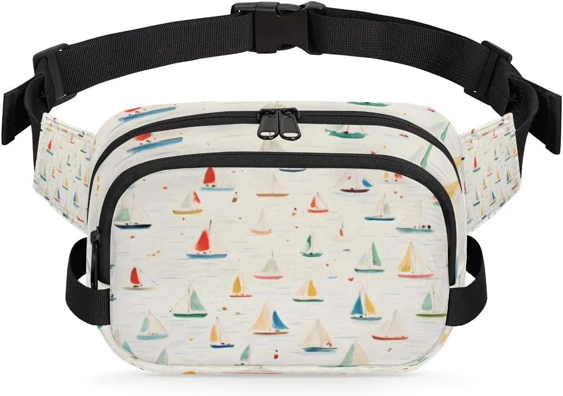 Colorful Boat Fanny Pack Crossbody Bags for Women Men Waist Packs Hip Bum Bag Cross Body Fanny Pack with Adjustable Strap for Running Hiking Travel