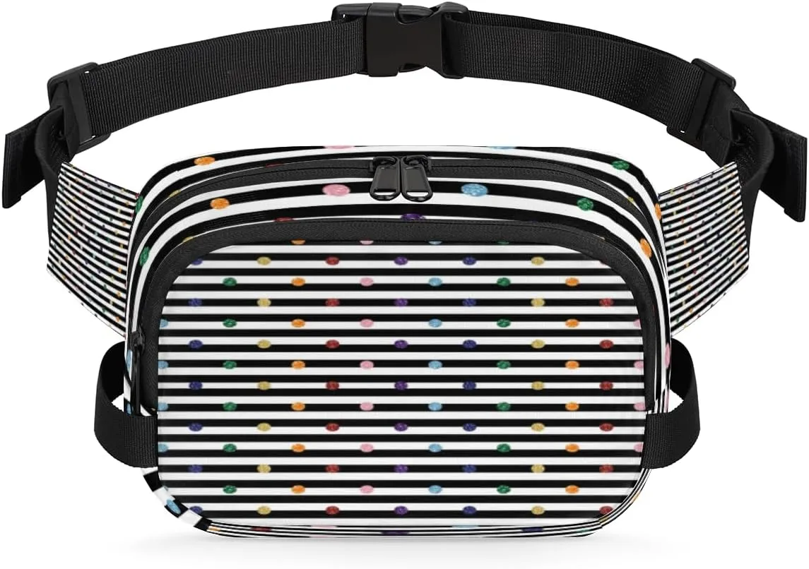 Colorful Dot Fanny Packs for Women Men Fashion Waist Packs Belt Bag Water-resistant Crossbody Bag Cute Stripes Waist Pouch Waist Pack Hip Bum Bag for Hiking Casual Travel Cycling