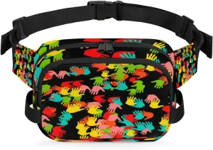 Colorful Hand Prints Fanny Pack Crossbody Bags for Women Men Waist Packs Abstract Hip Bum Bag Cross Body Fanny Pack with Adjustable Strap for Running Hiking Travel