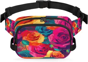 Colorful Rose Fanny Packs for Women Men Fashion Waist Packs Belt Bag Water-resistant Crossbody Bag Astract Rose Waist Pouch Waist Pack Hip Bum Bag for Hiking Casual Travel Cycling