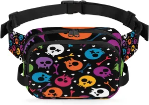 Colorful Skull Pattern Fanny Pack Crossbody Bags for Women Men Waist Packs Hip Bum Bag Cross Body Fanny Pack with Adjustable Strap for Running Hiking Travel