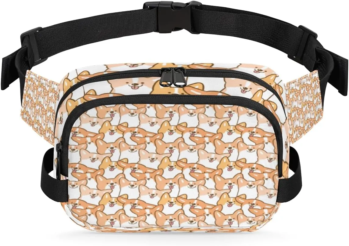 Corgi Cute Pets Fanny Packs for Women Men Fashion Waist Packs Belt Bag Water-resistant Crossbody Bag Waist Pouch Waist Pack Hip Bum Bag for Hiking Casual Travel Cycling