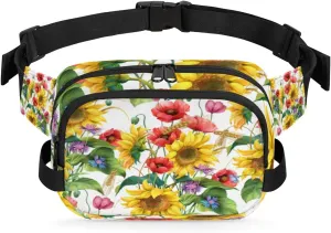 Cornflower Poppy Fanny Packs for Women Men Fashion Waist Packs Belt Bag Water-resistant Crossbody Bag Sunflower Waist Pouch Waist Pack Hip Bum Bag for Hiking Casual Travel Cycling