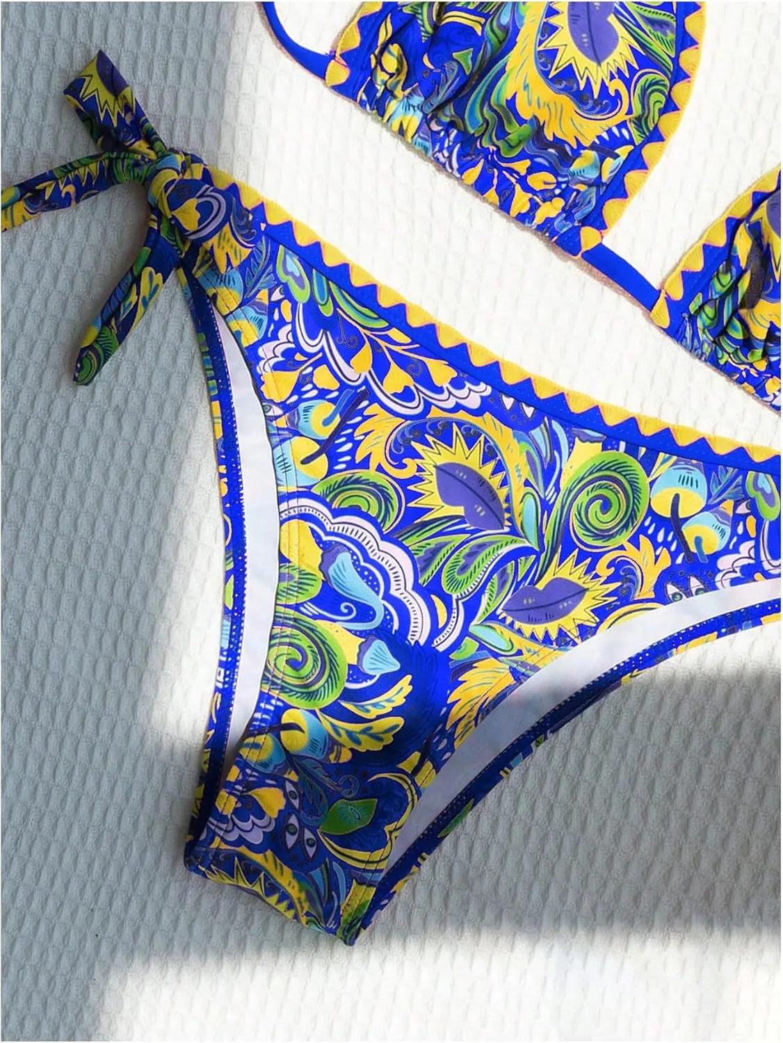 COZYEASE Women's Bikini Sets 2 Piece Halter Triangle Allover Print Swimsuit Set Boho Knot Side Bathing Suit Set