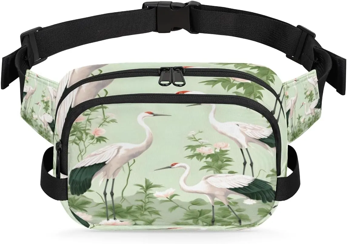Crane Fanny Packs for Women Men Fashion Waist Packs Belt Bag Water-resistant Crossbody Bag Aesthetic Animal Crane Waist Pouch Waist Pack Hip Bum Bag for Hiking Casual Travel Cycling