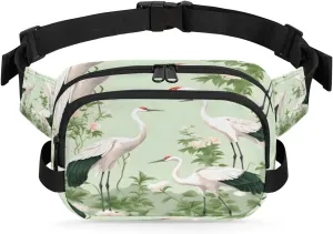 Crane Fanny Packs for Women Men Fashion Waist Packs Belt Bag Water-resistant Crossbody Bag Aesthetic Animal Crane Waist Pouch Waist Pack Hip Bum Bag for Hiking Casual Travel Cycling