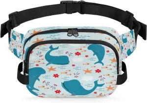Cute Animal Dolphin Fanny Pack Crossbody Bags for Women Men Waist Packs Hip Bum Bag Cross Body Fanny Pack with Adjustable Strap for Running Hiking Travel