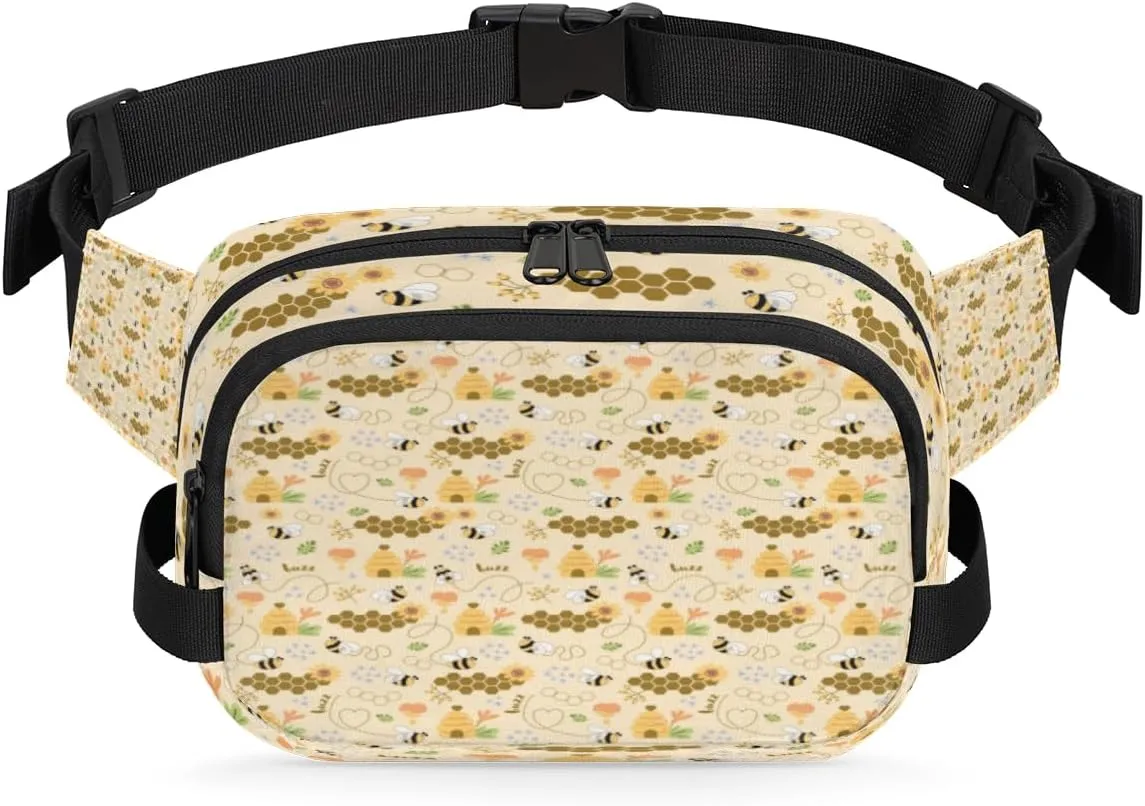 Cute Bees Beige Fanny Packs for Women Men Fashion Waist Packs Belt Bag Water-resistant Crossbody Bag Waist Pouch Waist Pack Hip Bum Bag for Hiking Casual Travel Cycling