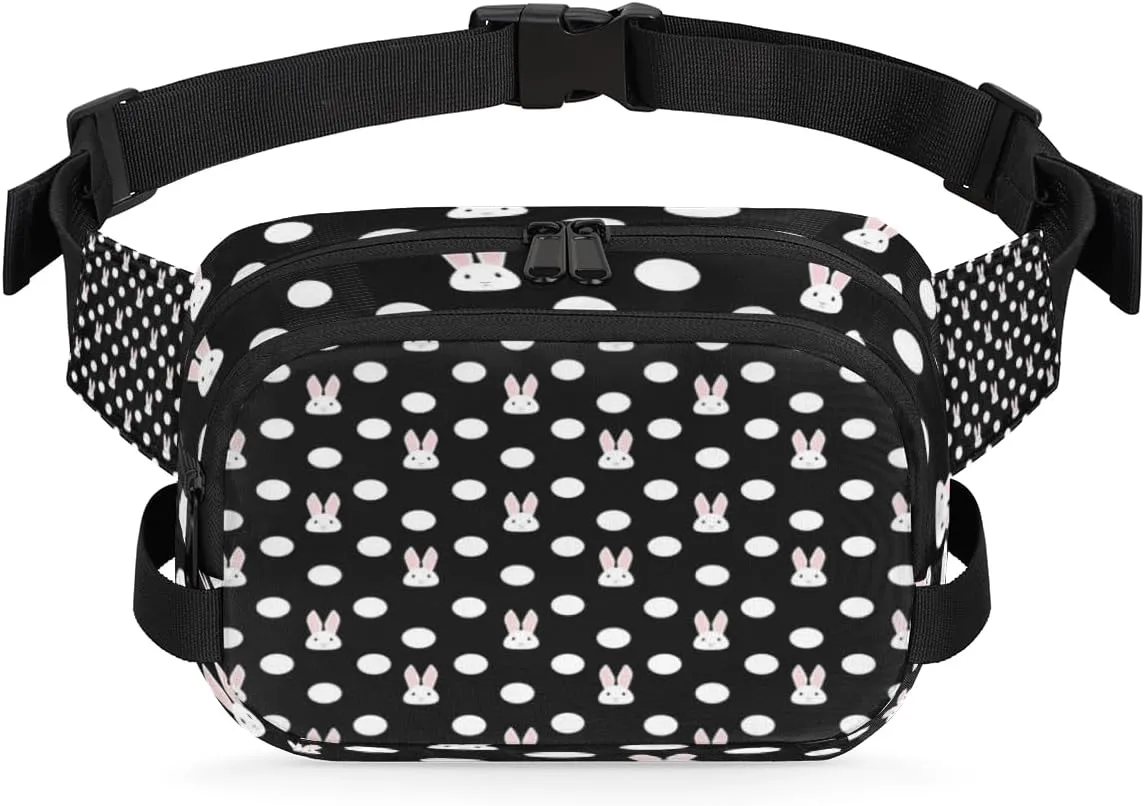 Cute Bunny Fanny Packs for Women Men Fashion Waist Packs Belt Bag Water-resistant Crossbody Bag Polka Dots Waist Pouch Waist Pack Hip Bum Bag for Hiking Casual Travel Cycling