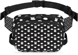 Cute Bunny Fanny Packs for Women Men Fashion Waist Packs Belt Bag Water-resistant Crossbody Bag Polka Dots Waist Pouch Waist Pack Hip Bum Bag for Hiking Casual Travel Cycling