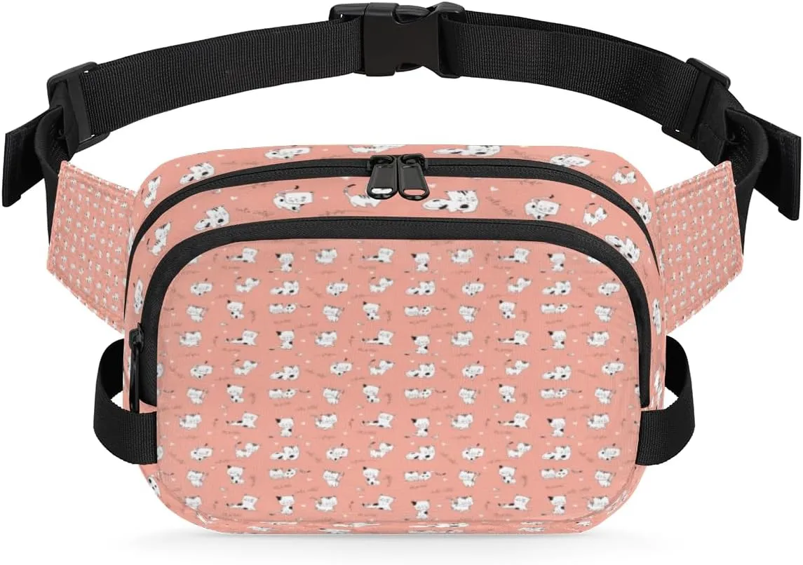 Cute Cats Pink Fanny Pack Crossbody Bags for Women Men Waist Packs Hip Bum Bag Cross Body Fanny Pack with Adjustable Strap for Running Hiking Travel