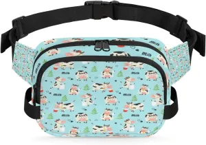 Cute Cow Print Fanny Packs for Women Men Fashion Waist Packs Belt Bag Water-resistant Crossbody Bag Blue Waist Pouch Waist Pack Hip Bum Bag for Hiking Casual Travel Cycling